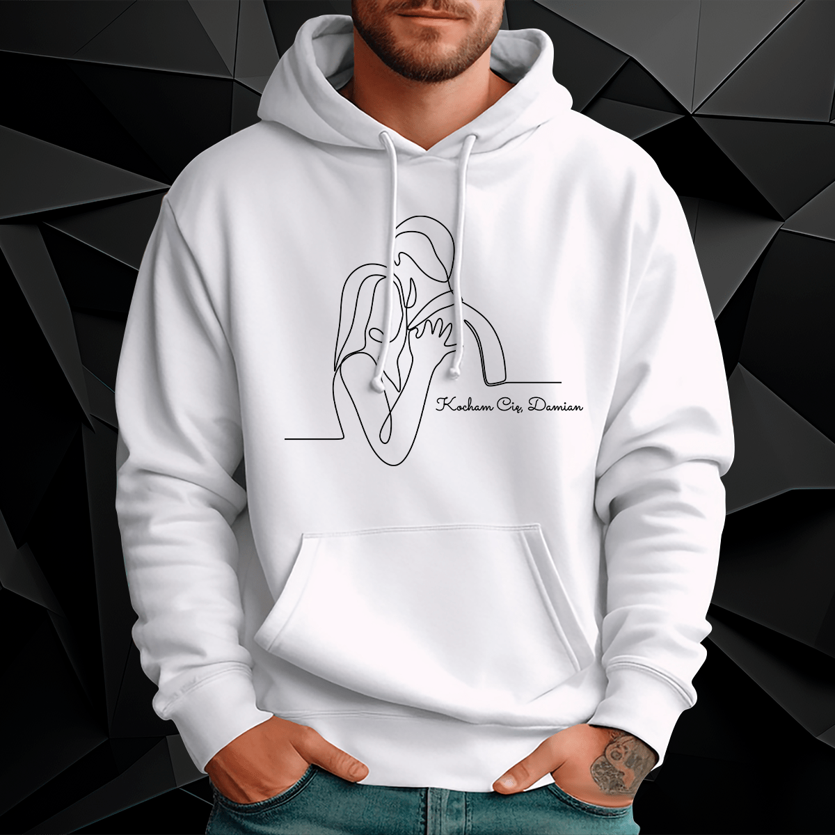 Personalizowana bluza męska z własnym nadrukiem KOCHAM CIĘ - prezent dla męża - idamell.com