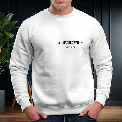Personalizowana bluza męska z własnym nadrukiem MĄŻ BEZ WAD - prezent dla niego - idamell.com