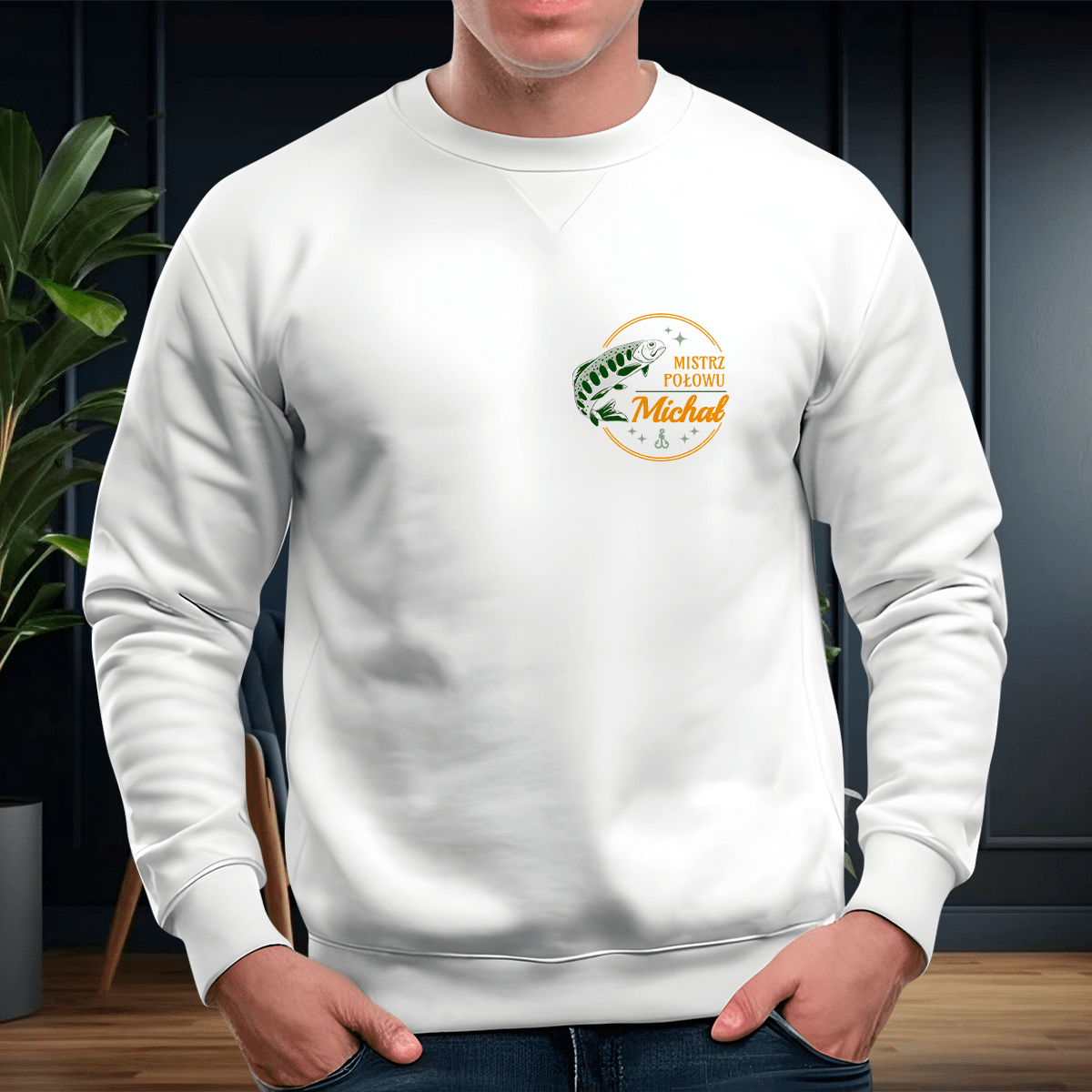 Personalizowana bluza męska z własnym nadrukiem MISTRZ POŁOWU - prezent dla mężczyzny - idamell.com