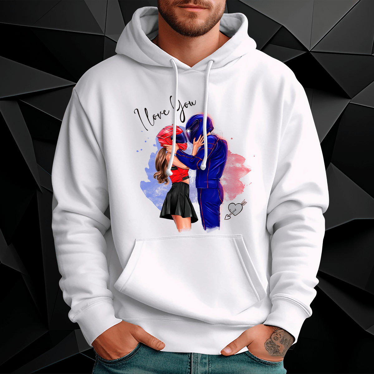Personalizowana bluza męska z własnym nadrukiem MOTOCYKLISTA CLIPART - prezent dla motocyklisty - idamell.com