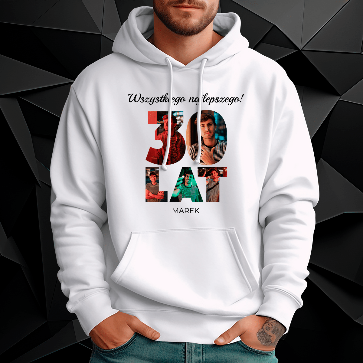 Personalizowana bluza męska z własnym nadrukiem NA 30 URODZINY - prezent dla mężczyzny - idamell.com