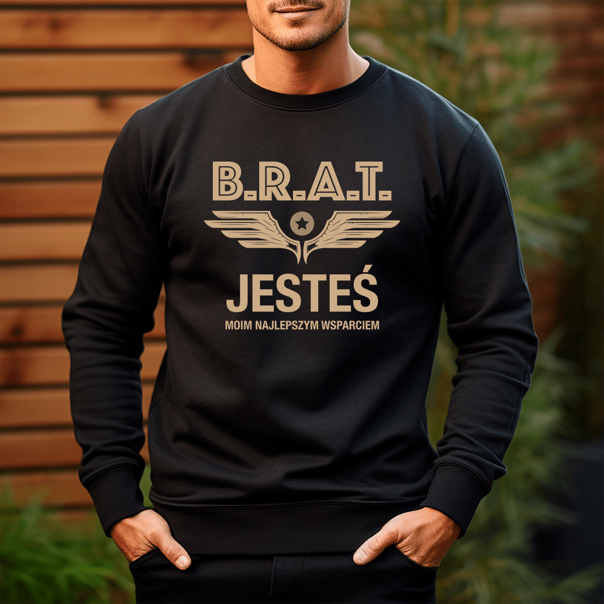 Personalizowana bluza męska z własnym nadrukiem NAJLEPSZE WSPARCIE - prezent dla brata - idamell.com