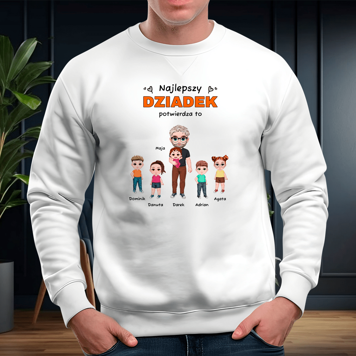 Personalizowana bluza męska z własnym nadrukiem NAJLEPSZY DZIADEK - prezent dla dziadka - idamell.com