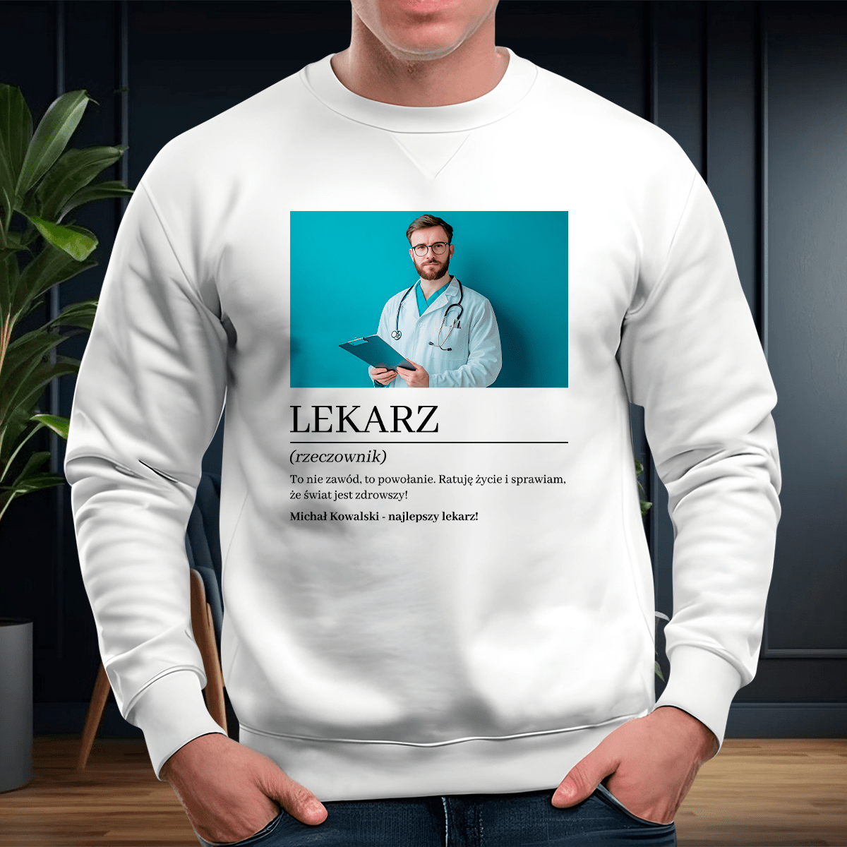 Personalizowana bluza męska z własnym nadrukiem NAJLEPSZY LEKARZ - prezent dla lekarza - idamell.com