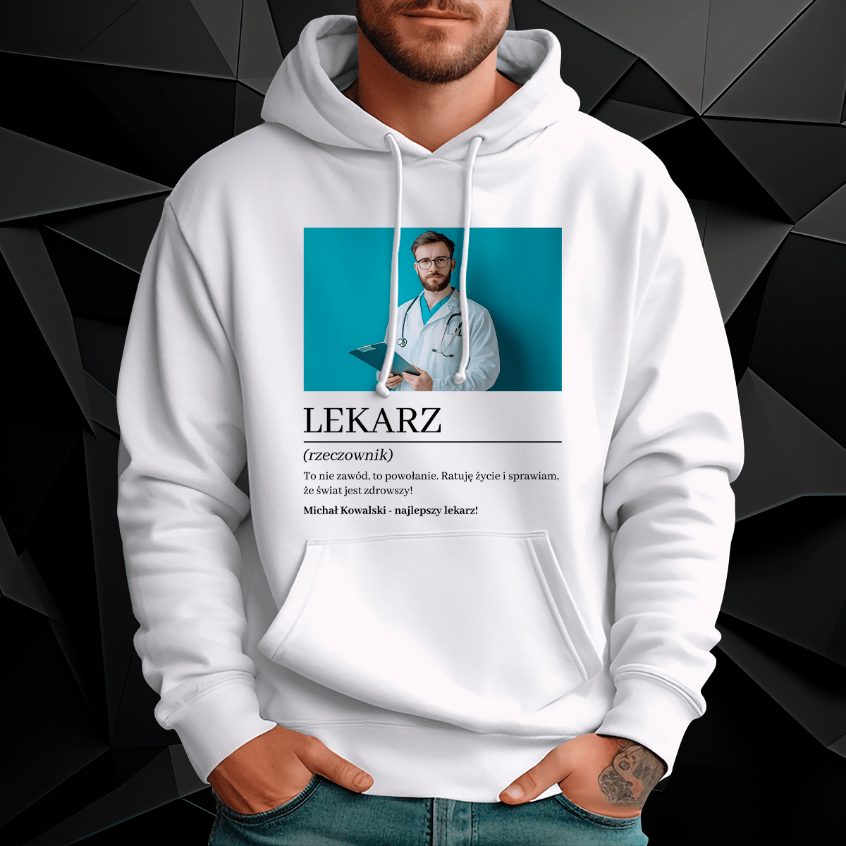 Personalizowana bluza męska z własnym nadrukiem NAJLEPSZY LEKARZ - prezent dla lekarza - idamell.com
