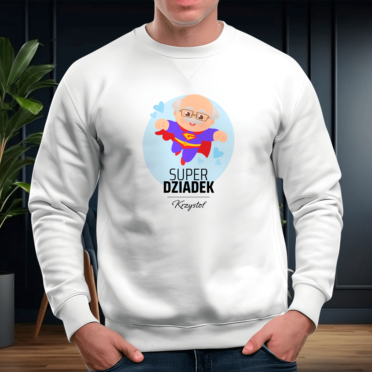 Personalizowana bluza męska z własnym nadrukiem SUPER DZIADEK - prezent dla dziadka - idamell.com