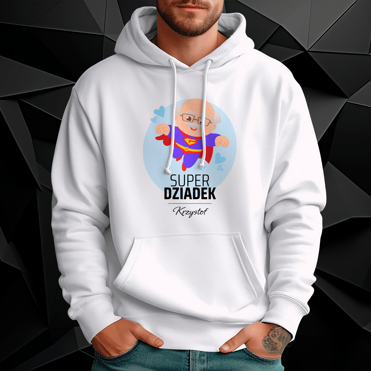 Personalizowana bluza męska z własnym nadrukiem SUPER DZIADEK - prezent dla dziadka - idamell.com