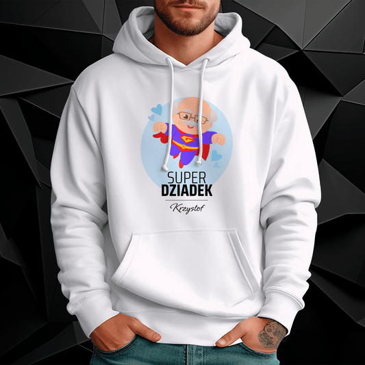 Personalizowana bluza męska z własnym nadrukiem SUPER DZIADEK - prezent dla dziadka - idamell.com