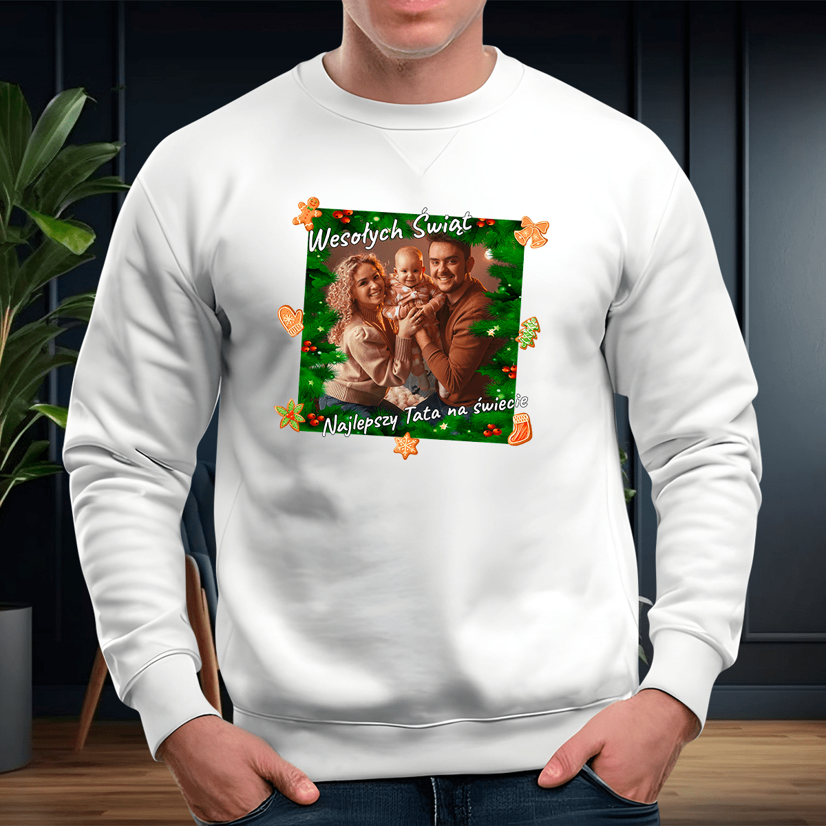 Personalizowana bluza męska z własnym nadrukiem ŚWIĄTECZNE ZDJĘCIE - prezent dla taty - idamell.com