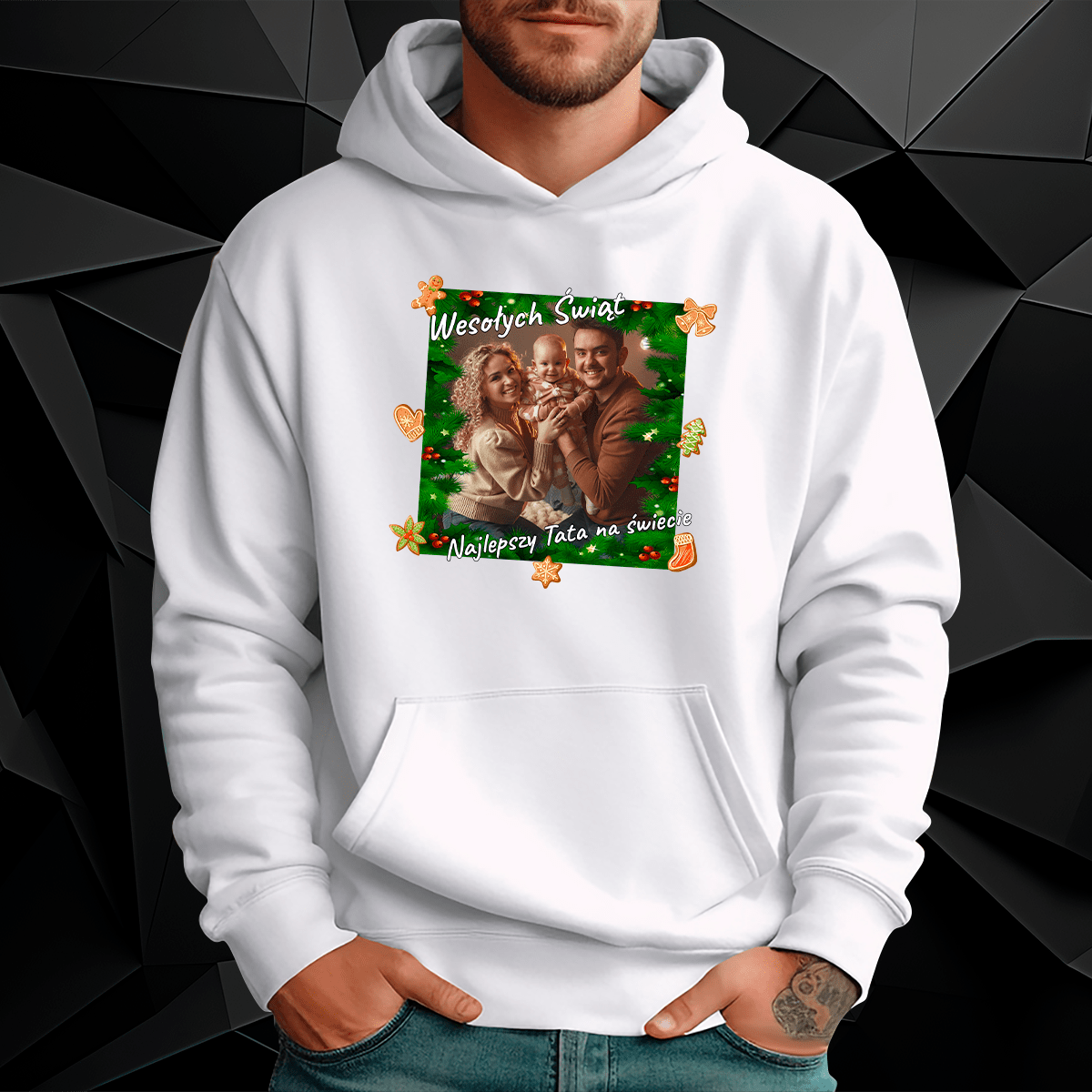 Personalizowana bluza męska z własnym nadrukiem ŚWIĄTECZNE ZDJĘCIE - prezent dla taty - idamell.com