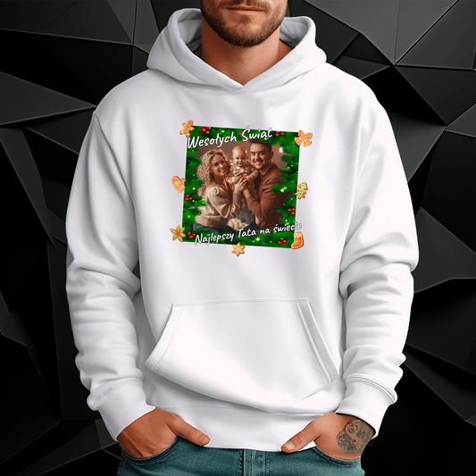 Personalizowana bluza męska z własnym nadrukiem ŚWIĄTECZNE ZDJĘCIE - prezent dla taty - idamell.com