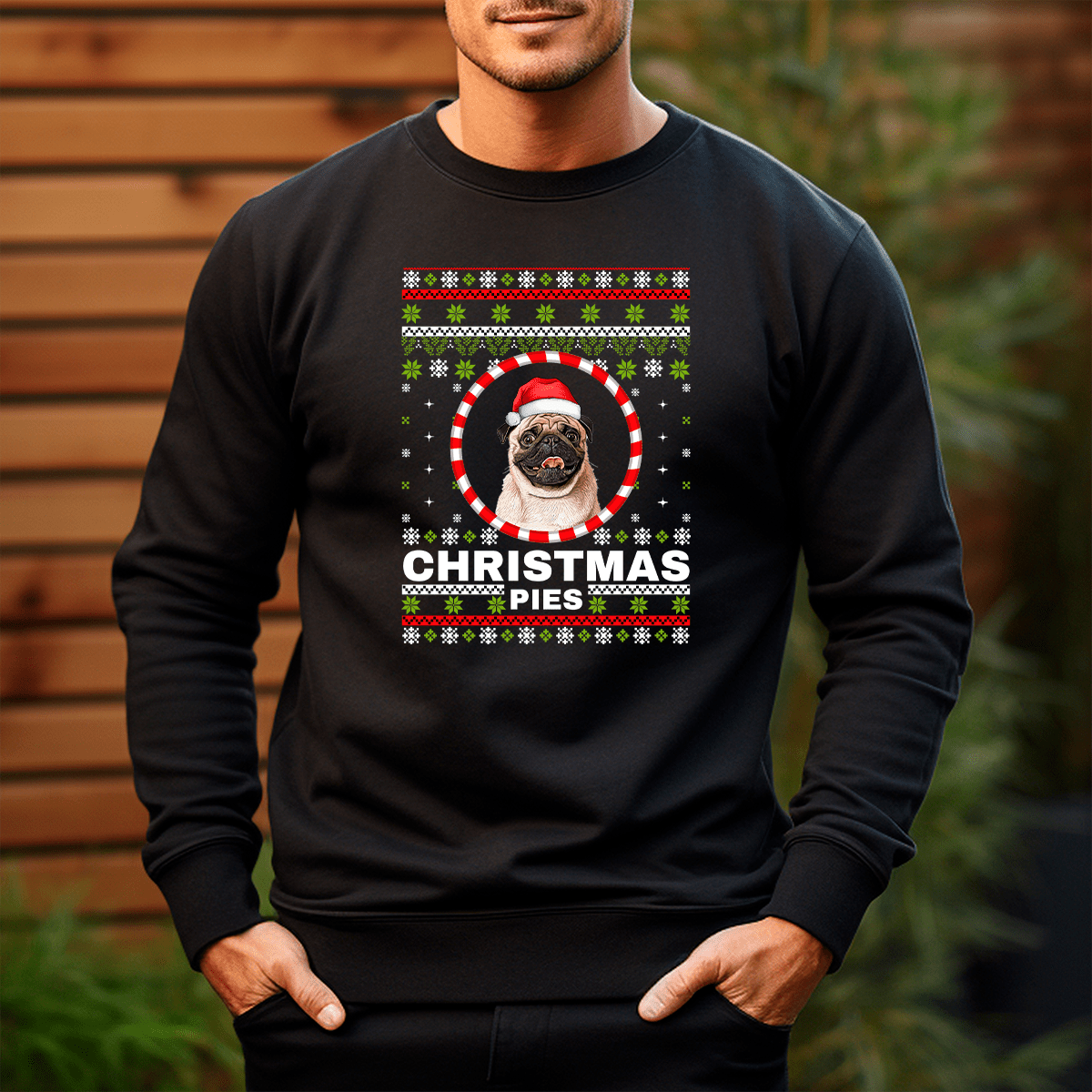 Personalizowana bluza męska z własnym nadrukiem ŚWIĄTECZNY PIES - prezent dla miłośnika psów - idamell.com