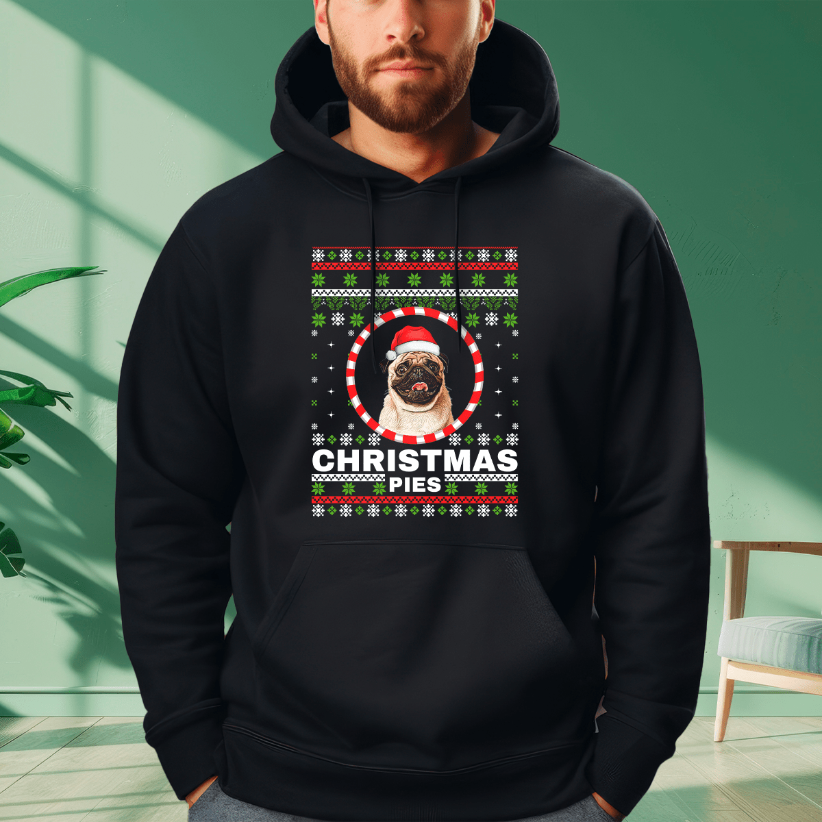 Personalizowana bluza męska z własnym nadrukiem ŚWIĄTECZNY PIES - prezent dla miłośnika psów - idamell.com