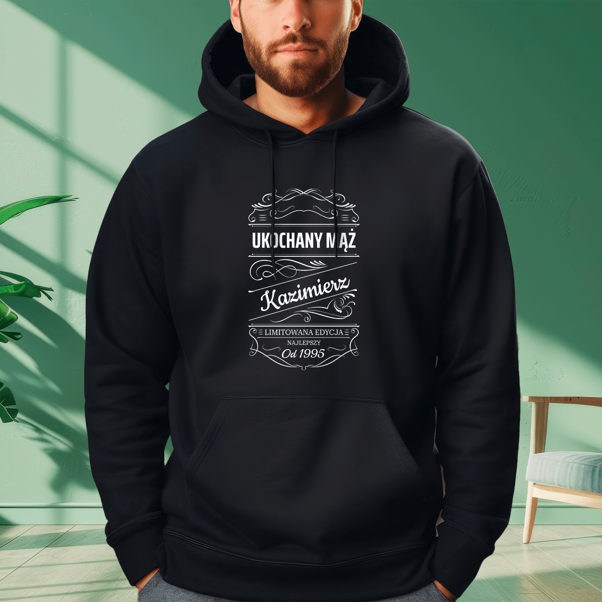 Personalizowana bluza męska z własnym nadrukiem UKOCHANY MĄŻ - prezent dla męża - idamell.com