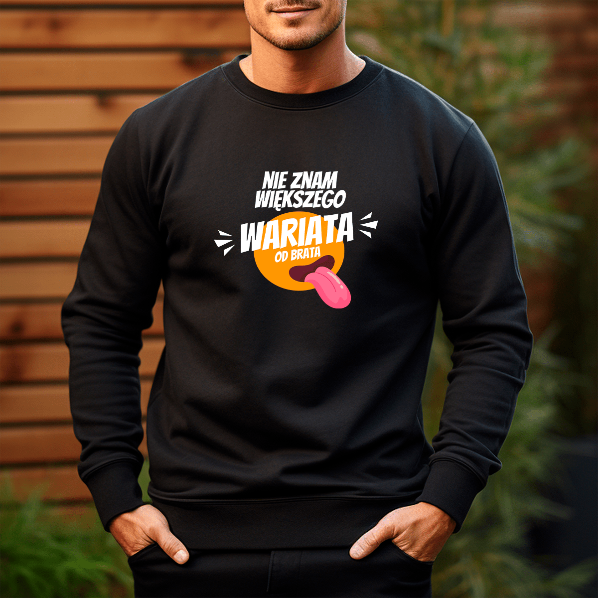 Personalizowana bluza męska z własnym nadrukiem WARIAT - prezent dla brata - idamell.com