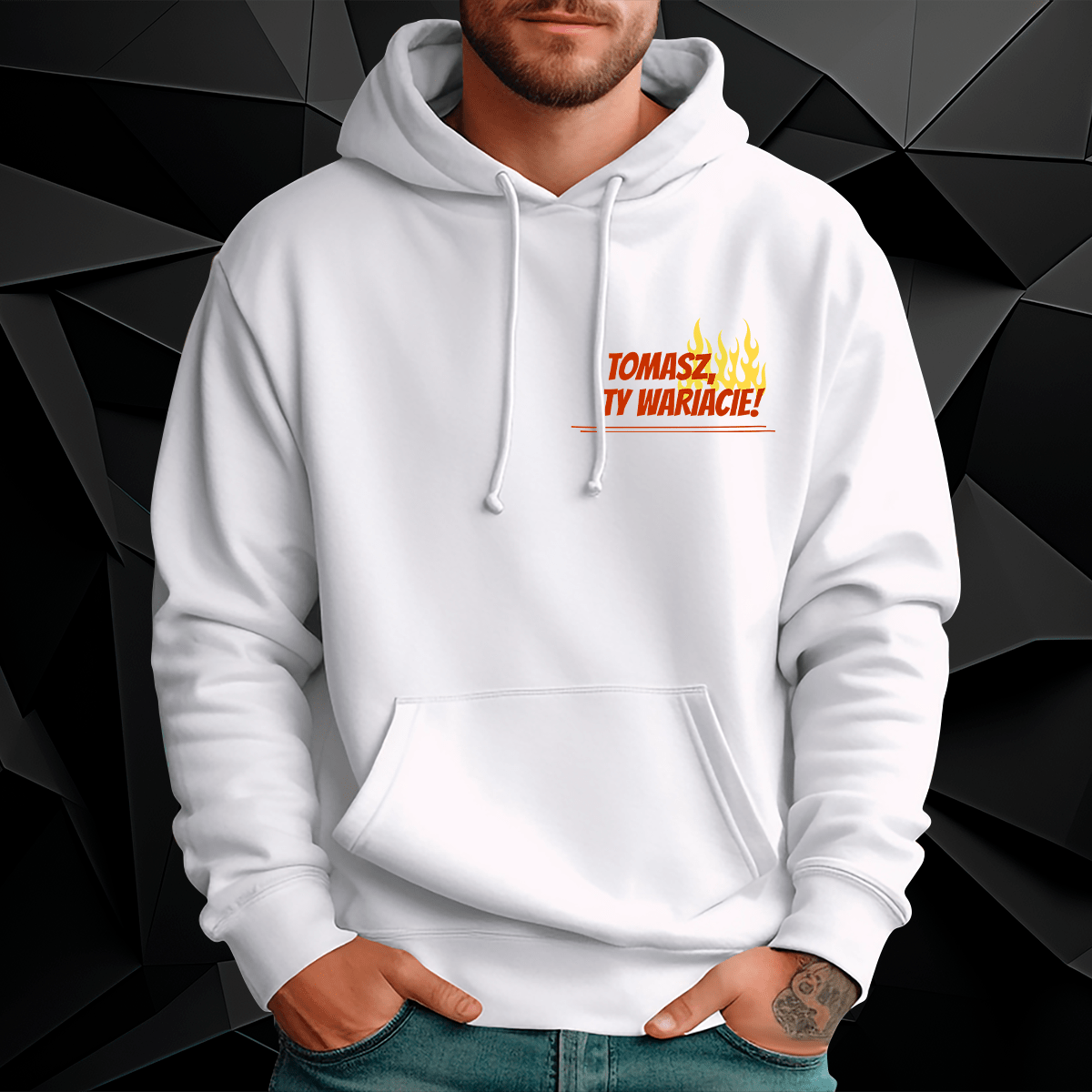Personalizowana bluza męska z własnym nadrukiem WARIAT - prezent dla przyjaciela - idamell.com