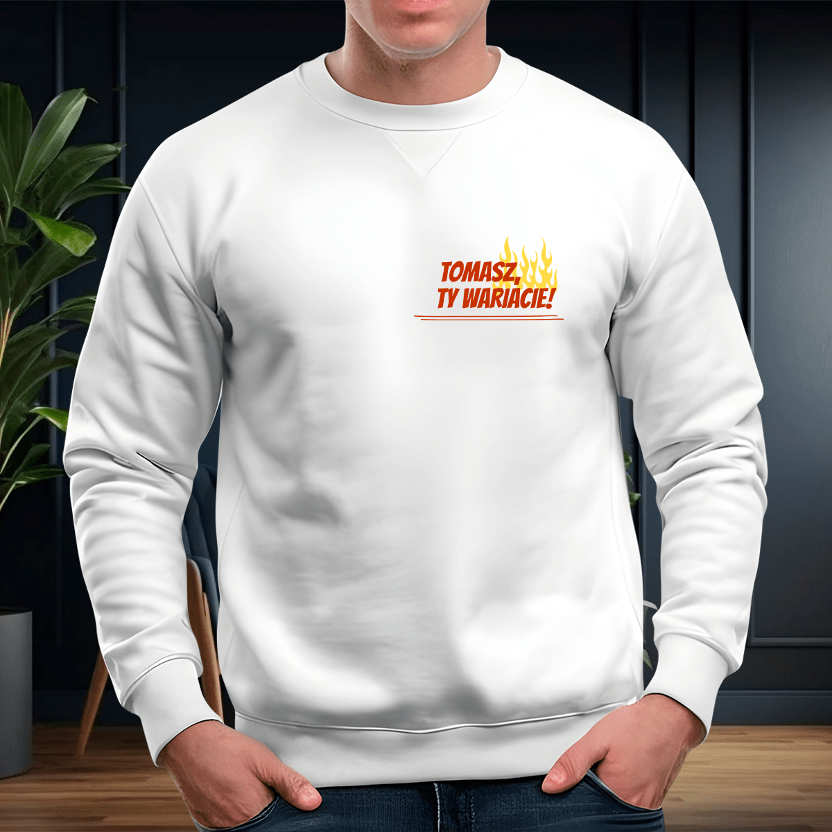 Personalizowana bluza męska z własnym nadrukiem WARIAT - prezent dla przyjaciela - idamell.com