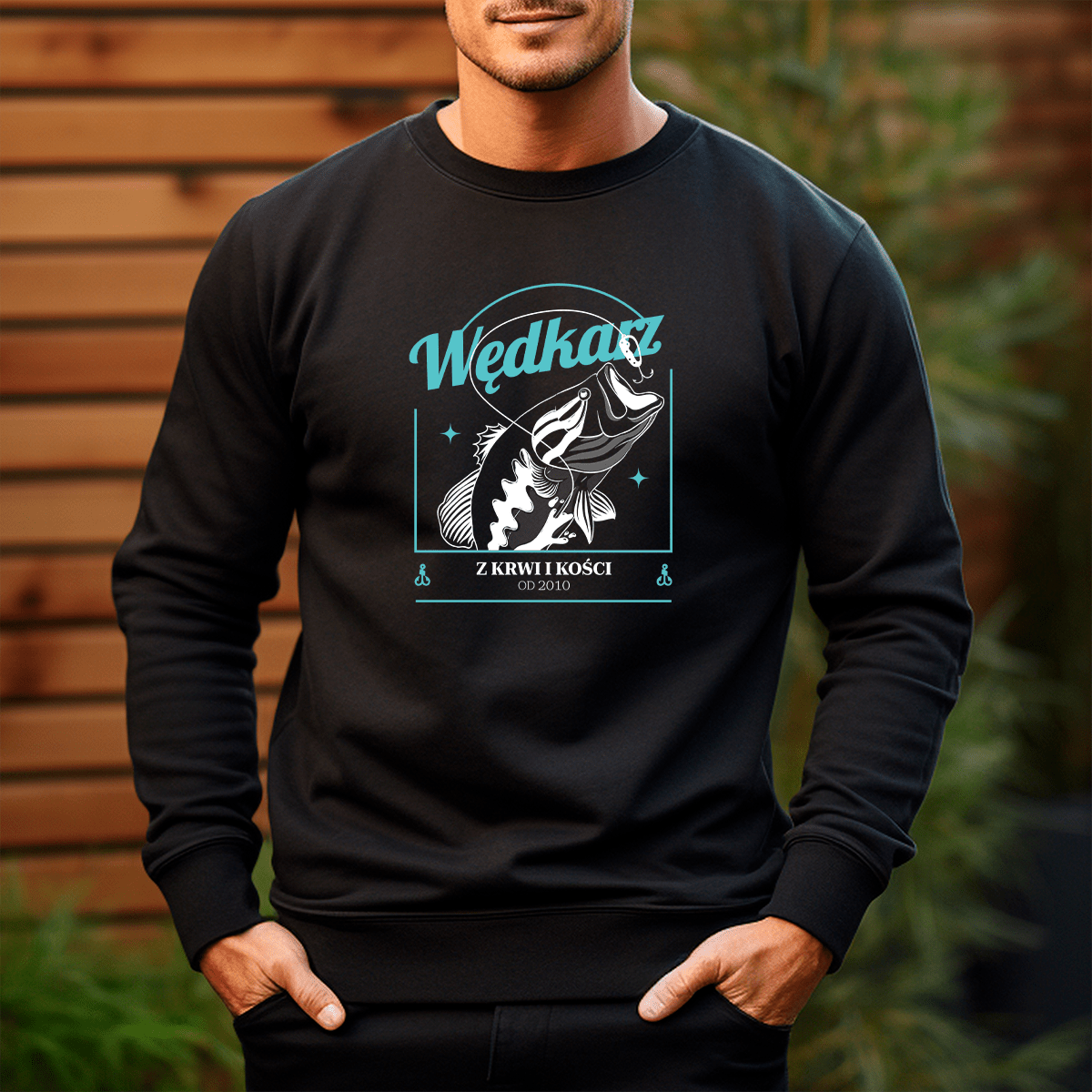 Personalizowana bluza męska z własnym nadrukiem WĘDKARZ Z KRWI I KOŚCI - prezent dla mężczyzny - idamell.com