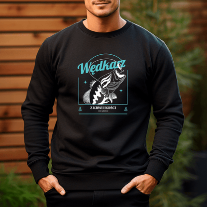 Personalizowana bluza męska z własnym nadrukiem WĘDKARZ Z KRWI I KOŚCI - prezent dla mężczyzny - idamell.com