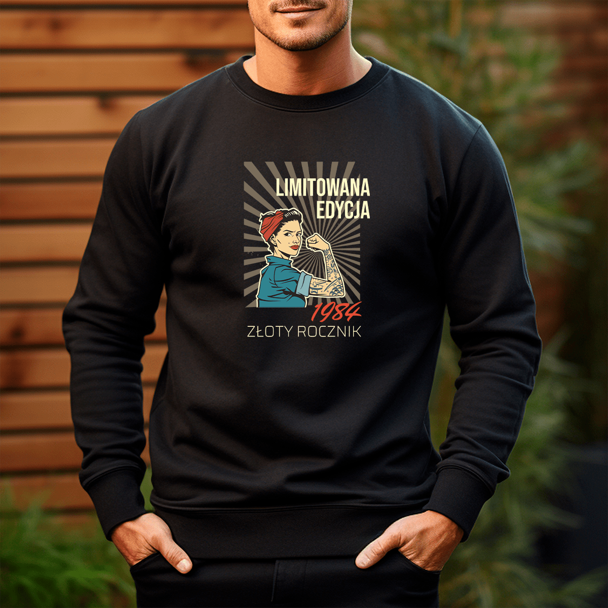 Personalizowana bluza męska z własnym nadrukiem ZŁOTY ROCZNIK - prezent dla mężczyzny - idamell.com
