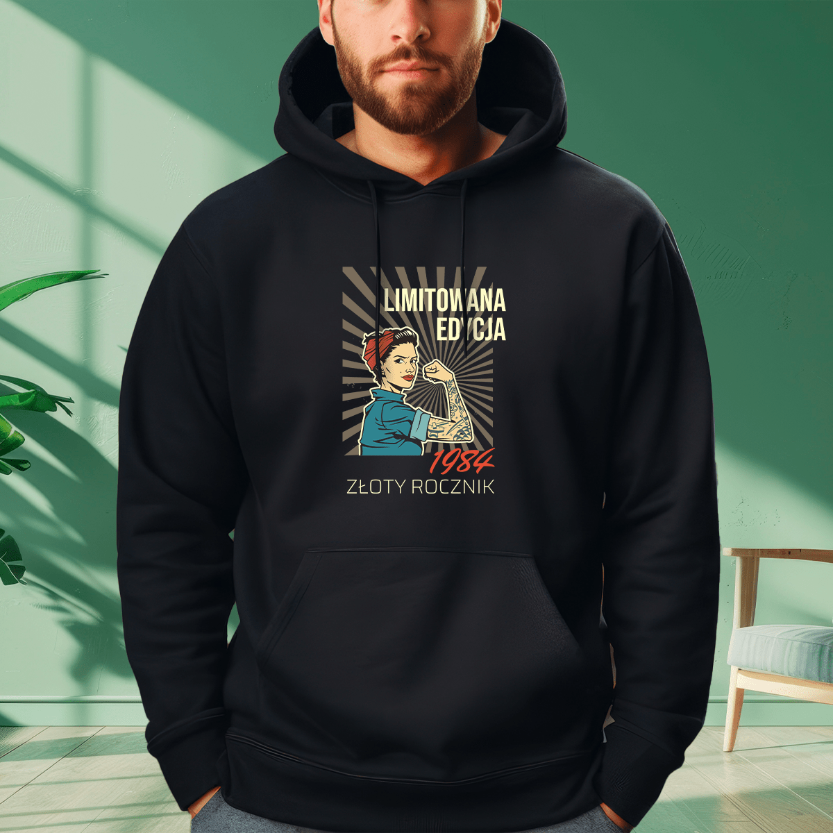 Personalizowana bluza męska z własnym nadrukiem ZŁOTY ROCZNIK - prezent dla mężczyzny - idamell.com