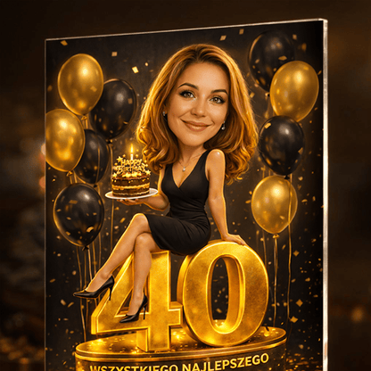 Personalizowana karykatura glamour na szkle akrylowym – Prezent na 40. urodziny - idamell.com