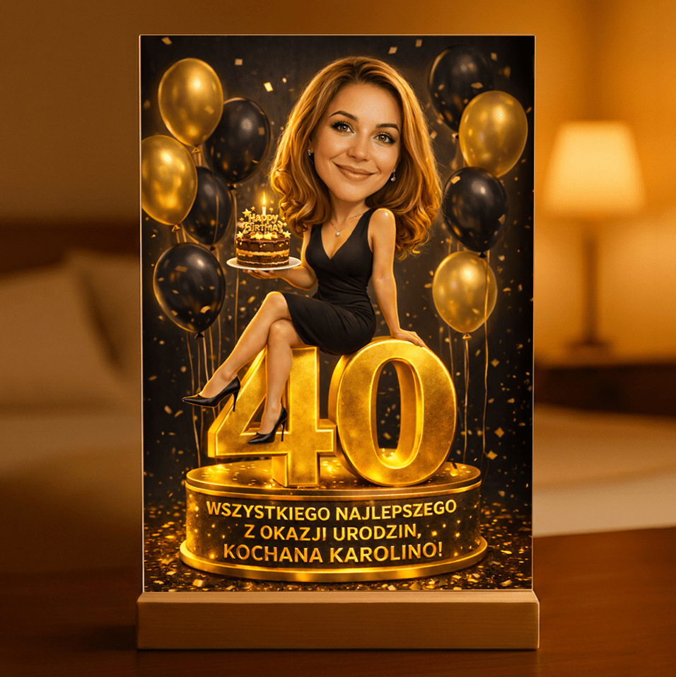 Personalizowana karykatura glamour na szkle akrylowym – Prezent na 40. urodziny - idamell.com