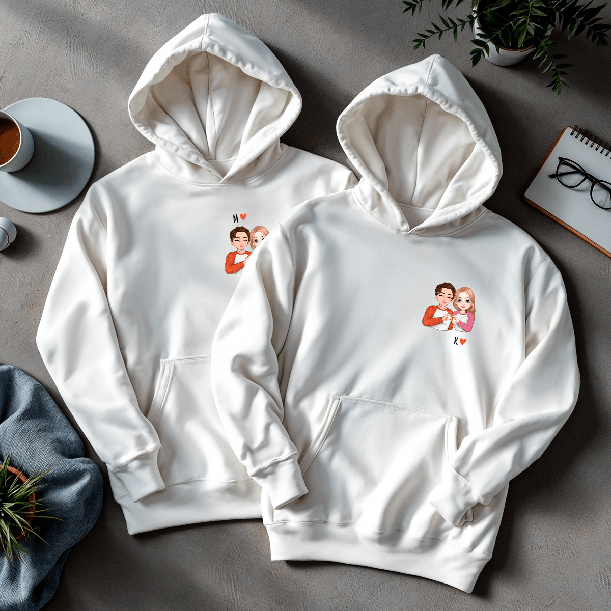Personalizowane bluzy z własnym nadrukiem PARA + INICJAŁY - prezent dla pary - idamell.com