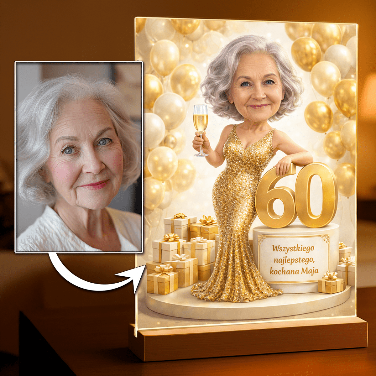 Personalizowany portret dla Babci na urodziny – portret na szkle akrylowym - idamell.com
