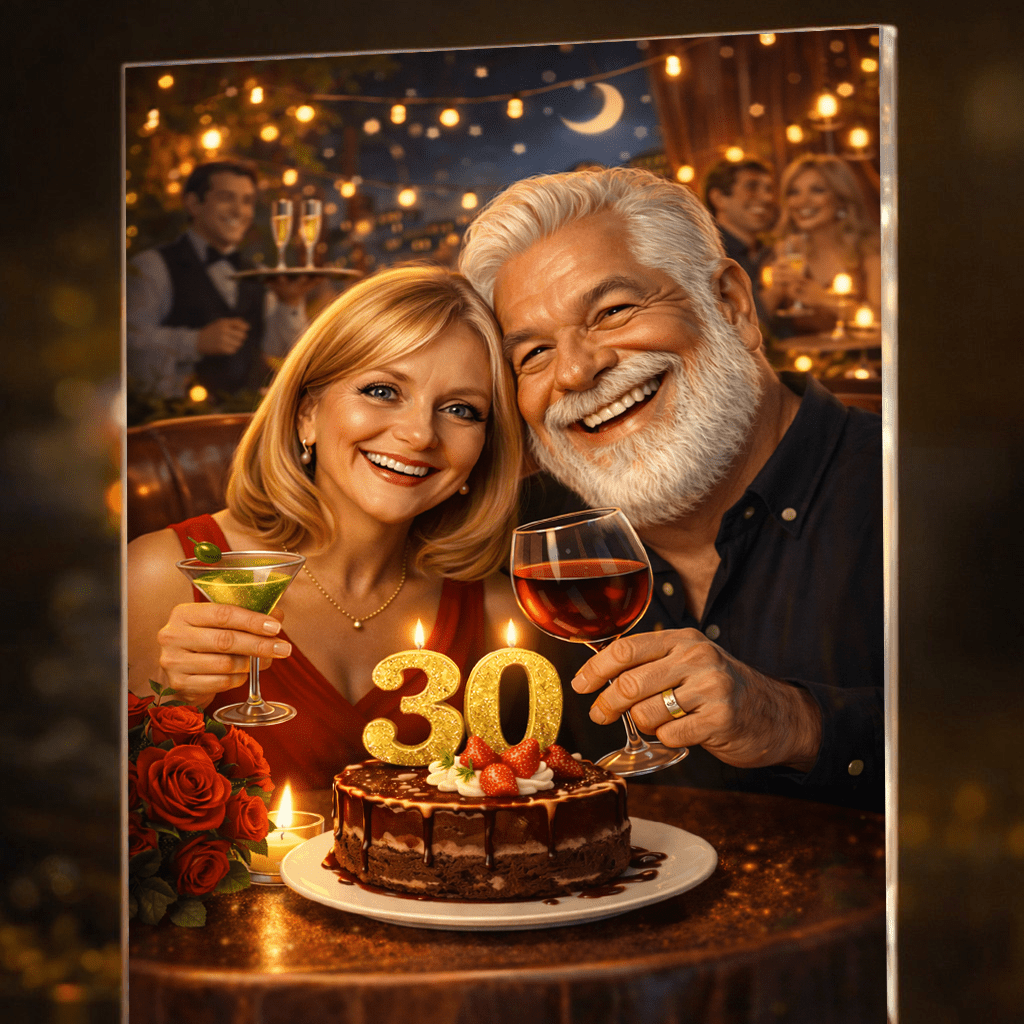 Personalizowany portret dla pary w bajkowym stylu – nadruk na szkle akrylowym - idamell.com