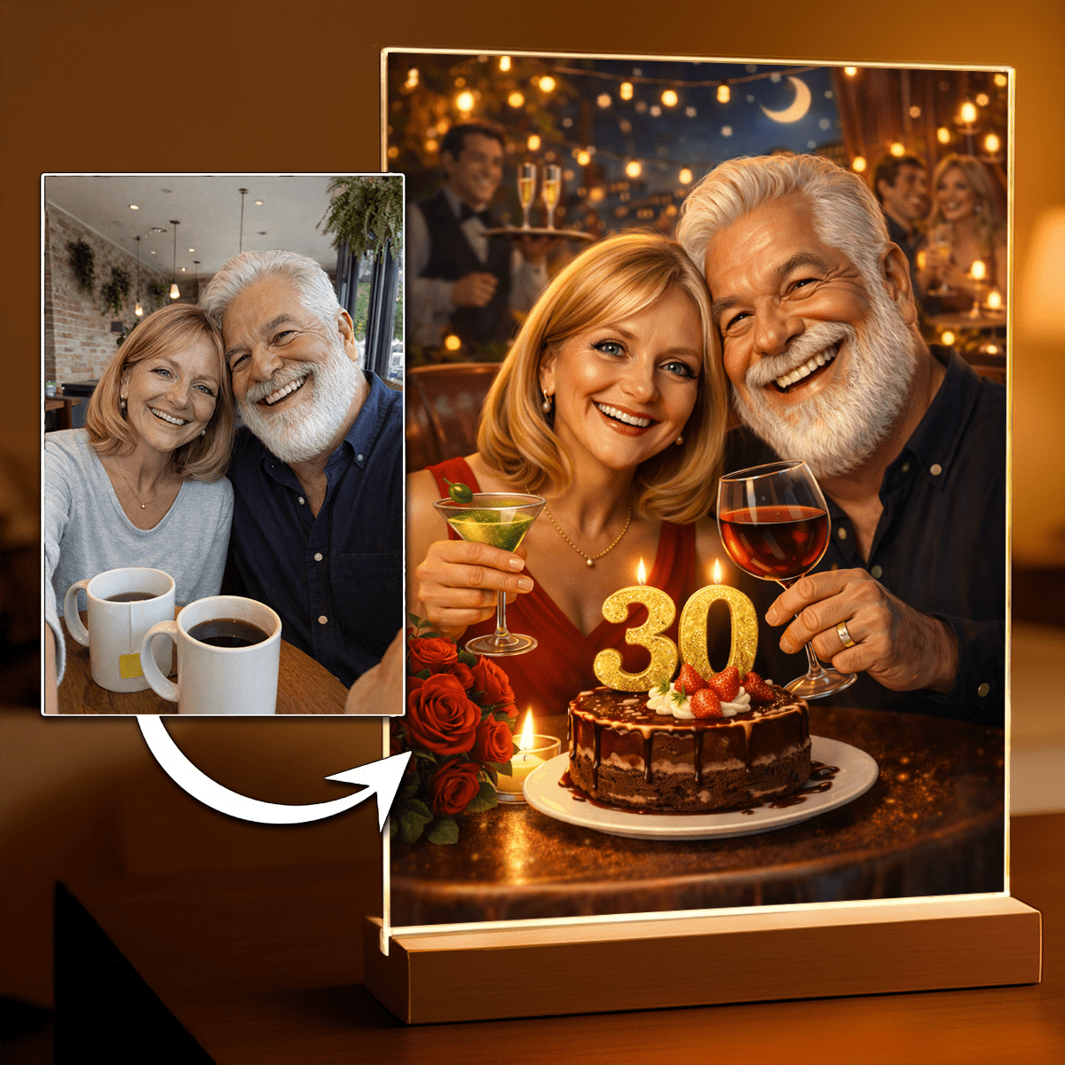 Personalizowany portret dla pary w bajkowym stylu – nadruk na szkle akrylowym - idamell.com
