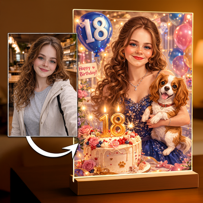 Personalizowany portret na 18. urodziny w bajkowym stylu – nadruk na szkle akrylowym - idamell.com