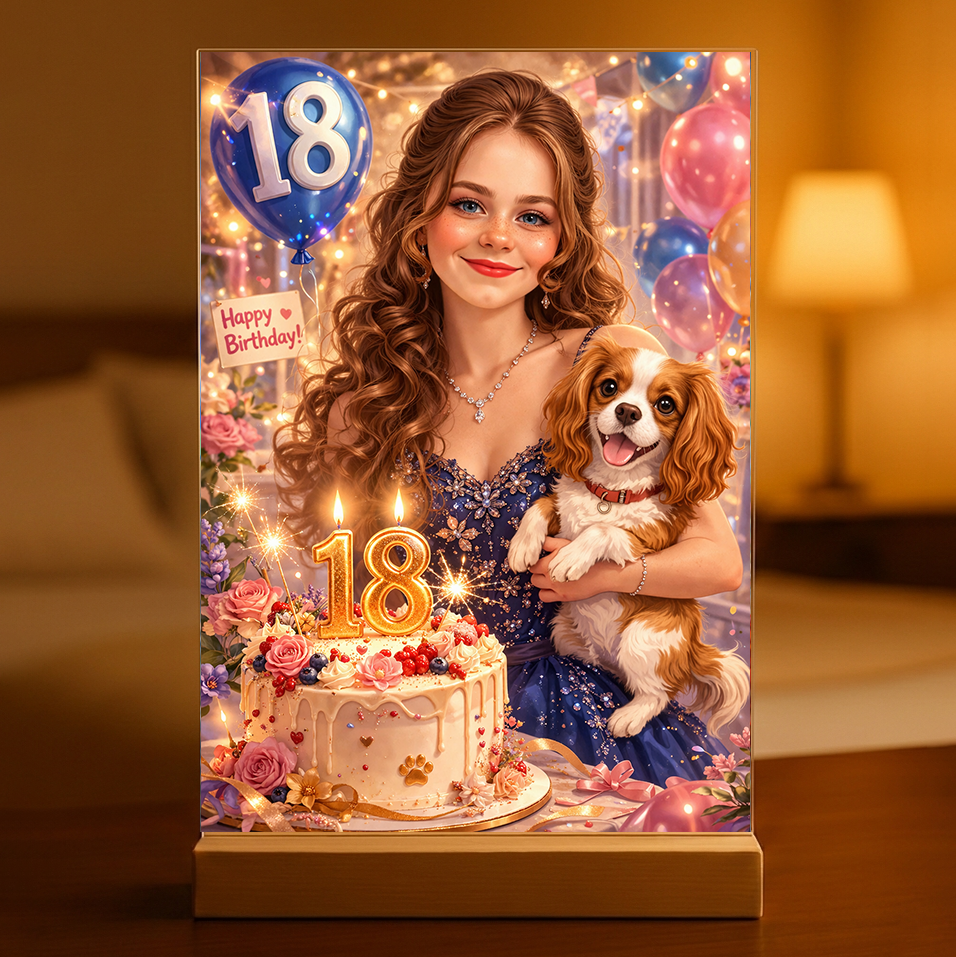 Personalizowany portret na 18. urodziny w bajkowym stylu – nadruk na szkle akrylowym - idamell.com