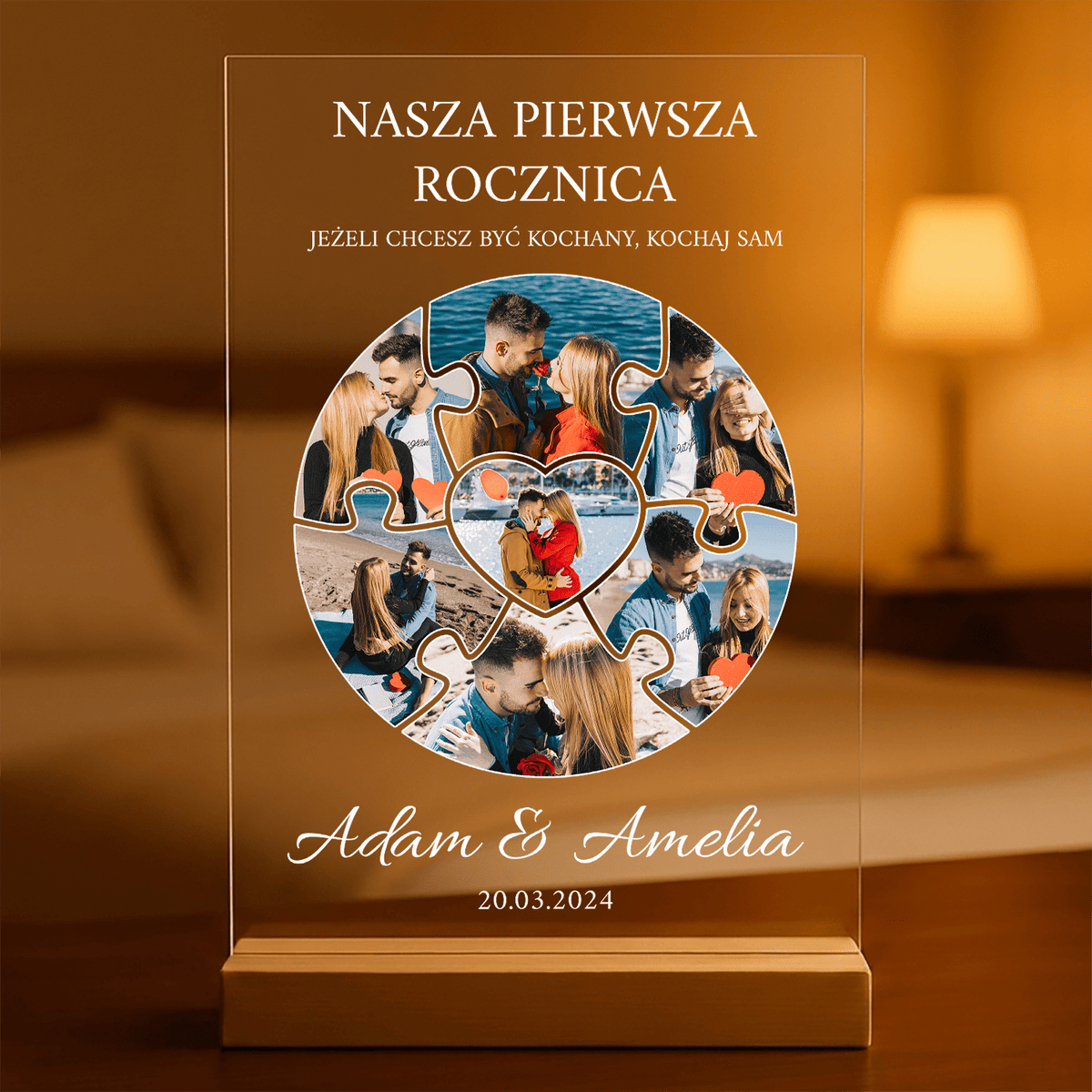 Pierwsza rocznica związku - Druk na szkle, spersonalizowany prezent dla pary - idamell.com