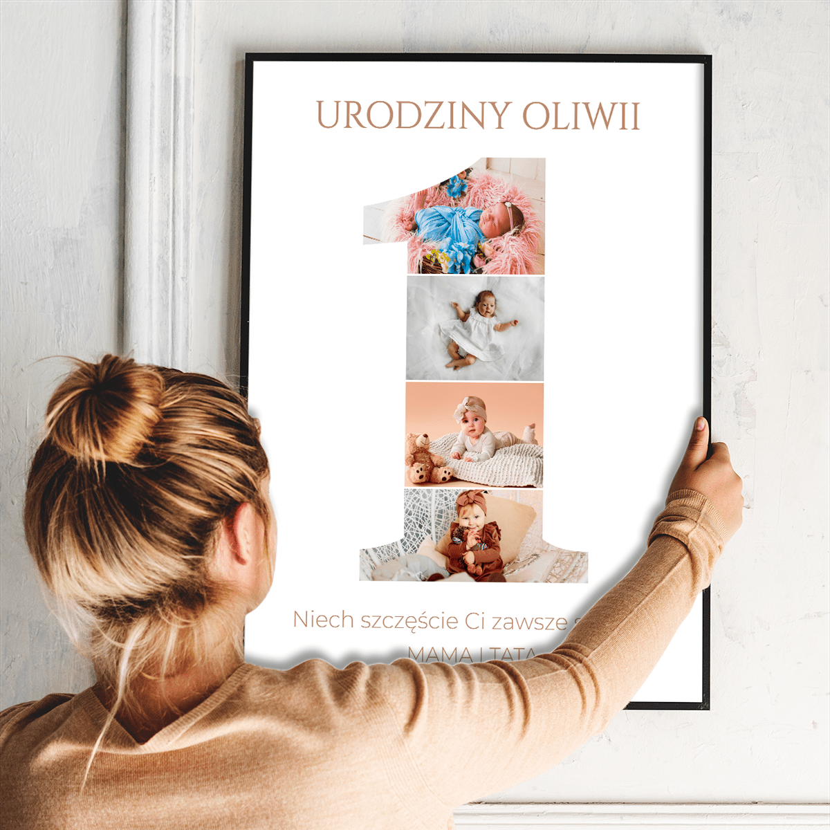 Pierwsze urodziny kolaż - plakat, spersonalizowany prezent dla dziecka - idamell.com