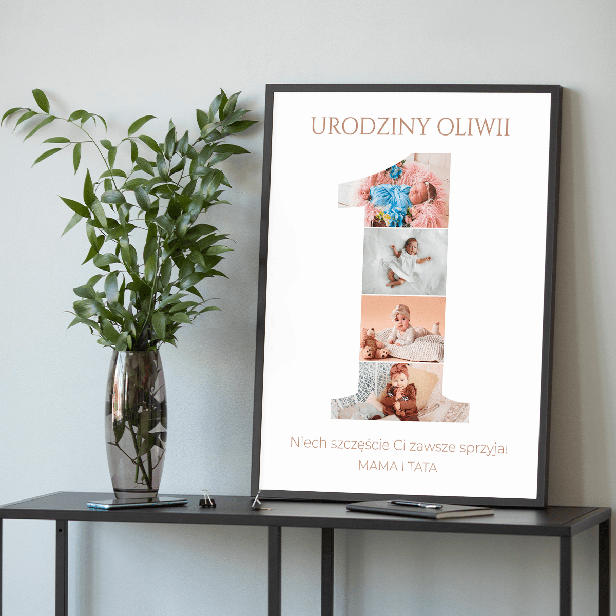 Pierwsze urodziny kolaż - plakat, spersonalizowany prezent dla dziecka - idamell.com