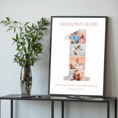 Pierwsze urodziny kolaż - plakat, spersonalizowany prezent dla dziecka - idamell.com