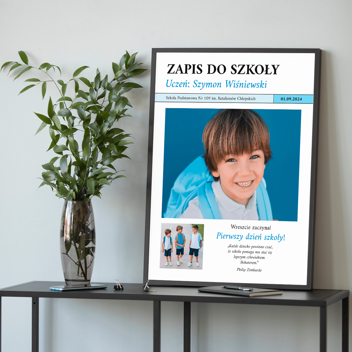 Pierwszy dzień szkoły - plakat, spersonalizowany prezent dla dziecka - idamell.com