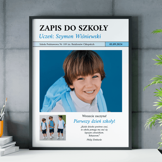 Pierwszy dzień szkoły - plakat, spersonalizowany prezent dla dziecka - idamell.com