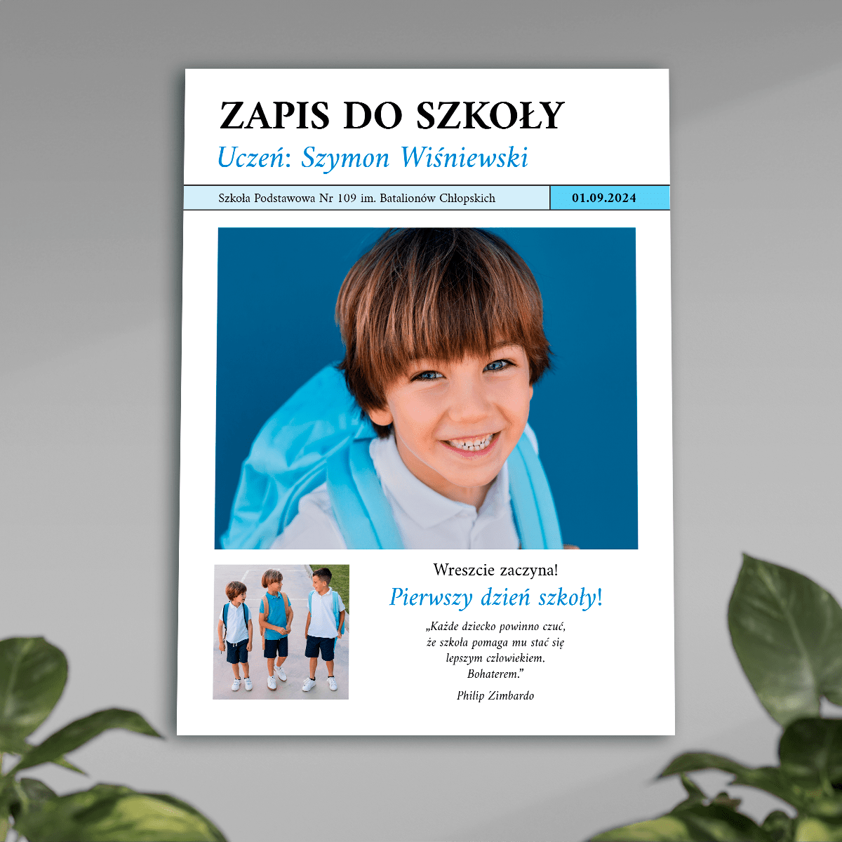 Pierwszy dzień szkoły - plakat, spersonalizowany prezent dla dziecka - idamell.com