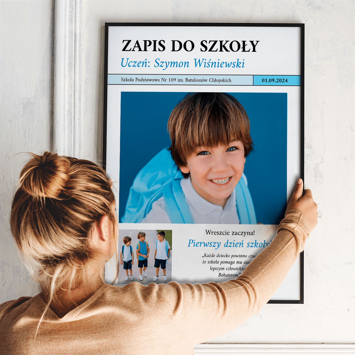 Pierwszy dzień szkoły - plakat, spersonalizowany prezent dla dziecka - idamell.com