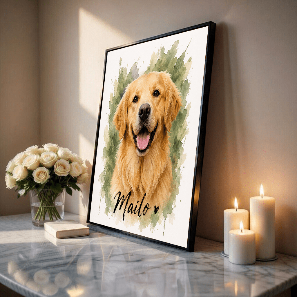 Pies efekt watercolor - plakat, spersonalizowany prezent dla właściciela psa - idamell.com