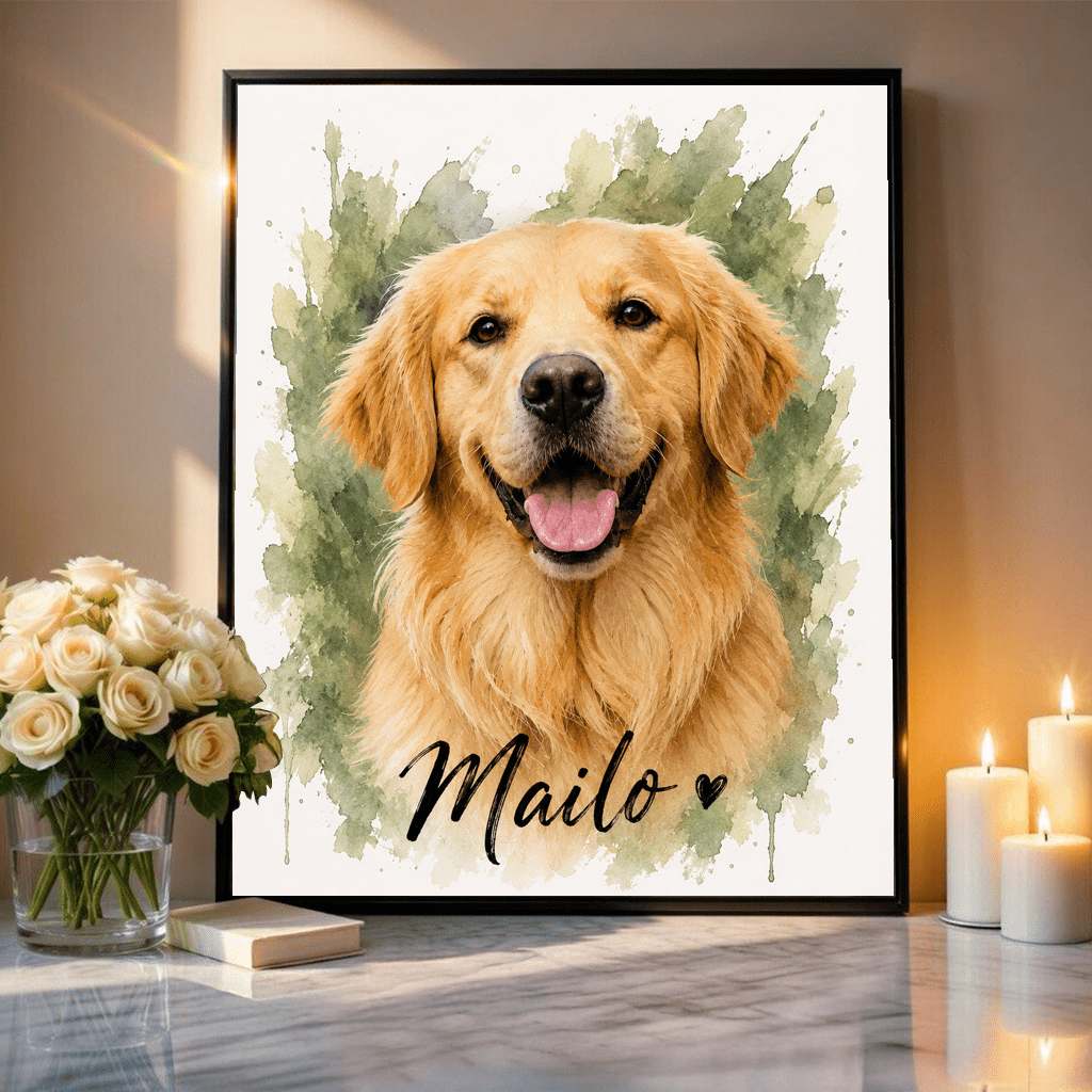 Pies efekt watercolor - plakat, spersonalizowany prezent dla właściciela psa - idamell.com