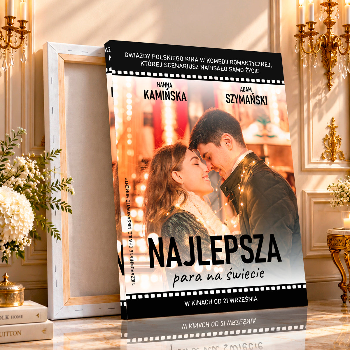 Kolaż ze zdjęć na płótnie Plakat filmowy — prezent dla pary