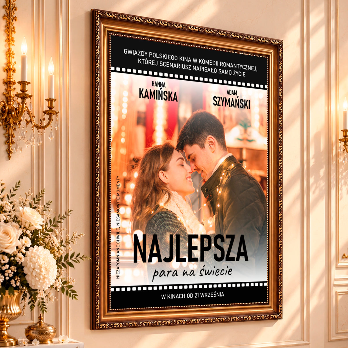 Kolaż ze zdjęć na płótnie Plakat filmowy — prezent dla pary