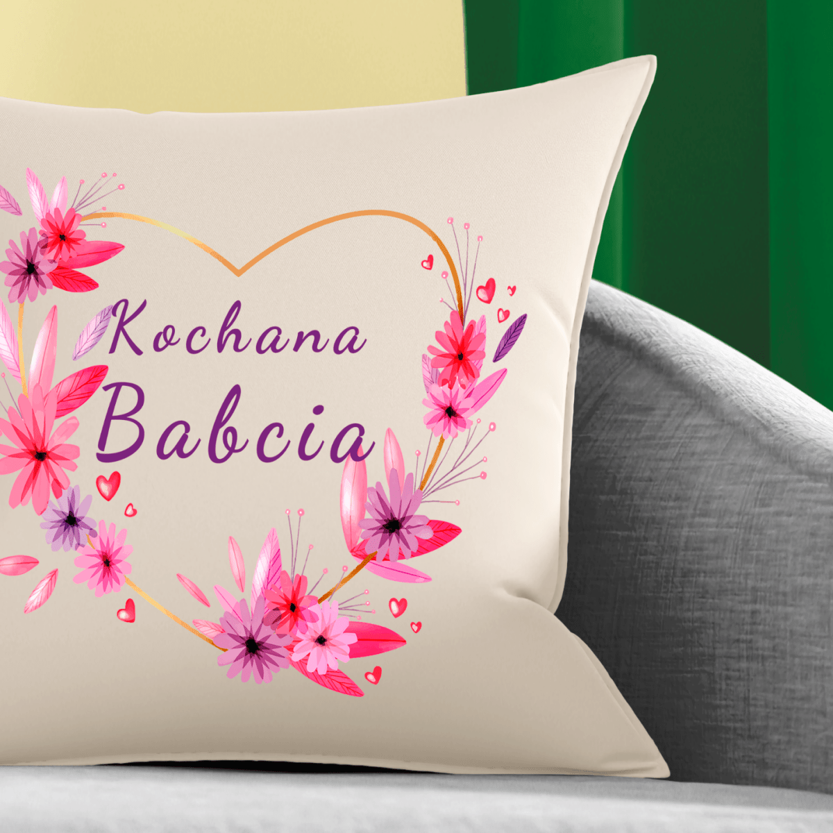 Poduszka z nadrukiem KOCHANA BABCIA - spersonalizowany prezent dla babci - idamell.com