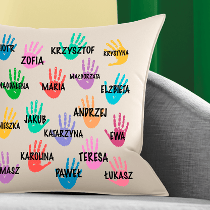 Poduszka z nadrukiem ŚLADY RĄK - spersonalizowany prezent dla nauczyciela - idamell.com