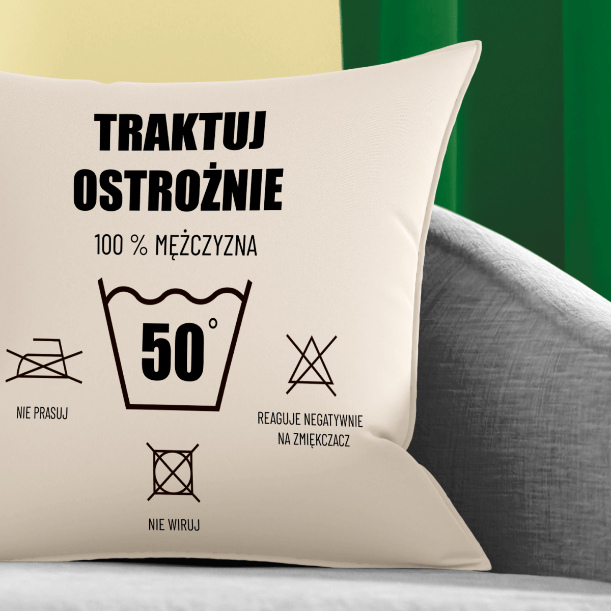 Poduszka z własnym nadrukiem 100% MĘŻCZYZNA - spersonalizowany prezent dla niego - idamell.com