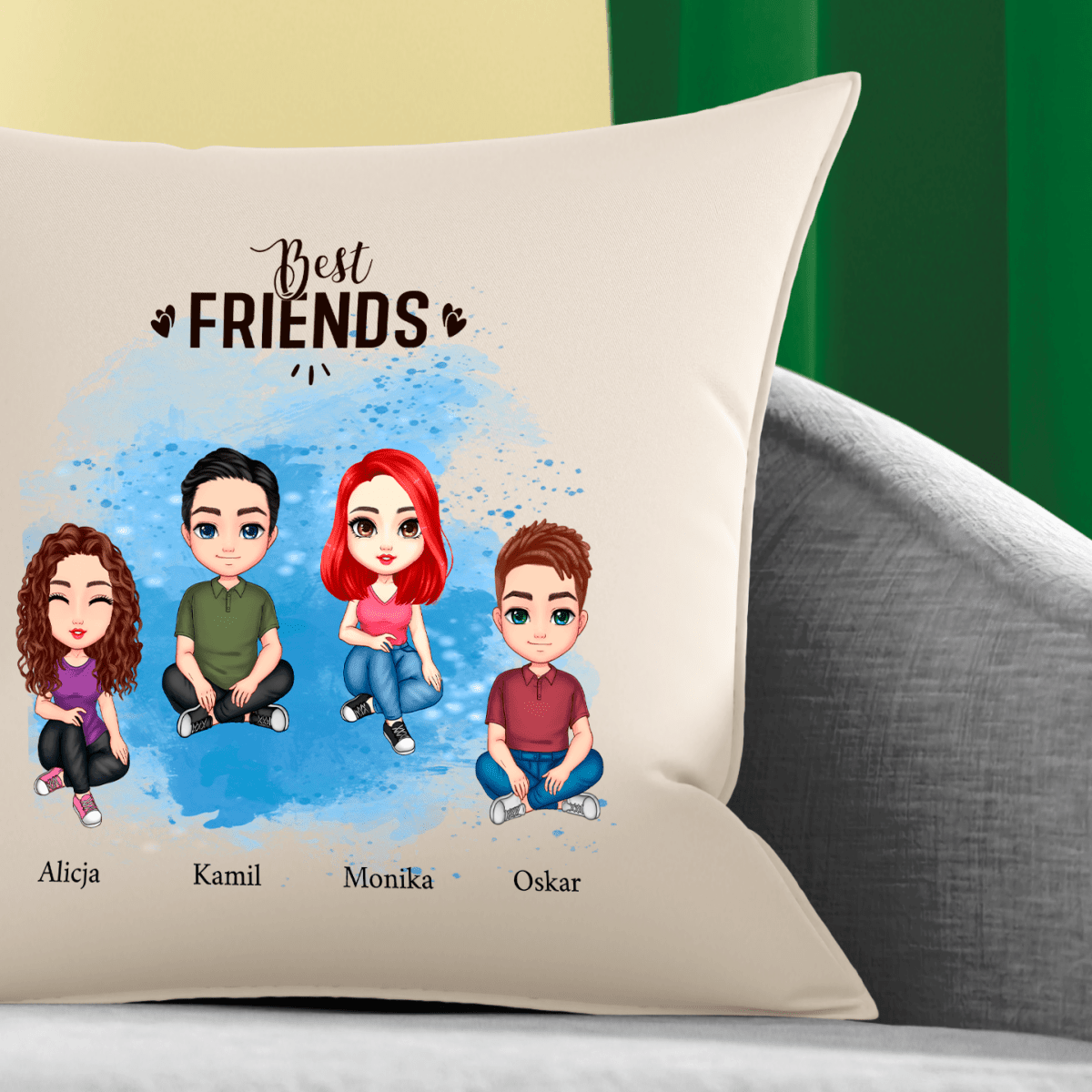Poduszka z własnym nadrukiem BEST FRIENDS - spersonalizowany prezent dla przyjaciół - idamell.com