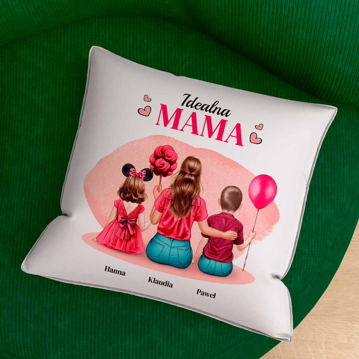 Poduszka z własnym nadrukiem IDEALNA MAMA CLIPART - spersonalizowany prezent dla mamy - idamell.com